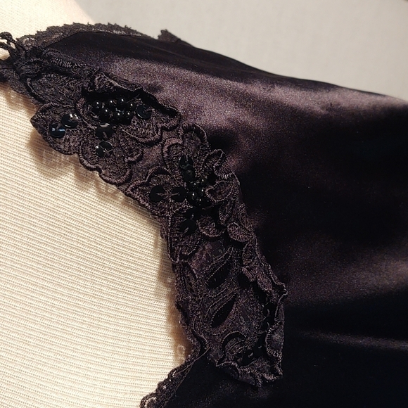 Vintage Intimate Moments Black Lace Beaded Slip Dress / Nightgown Sz M - Picture 4 of 11